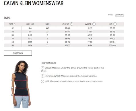 calvin klein women's sizes|calvin klein body size chart.